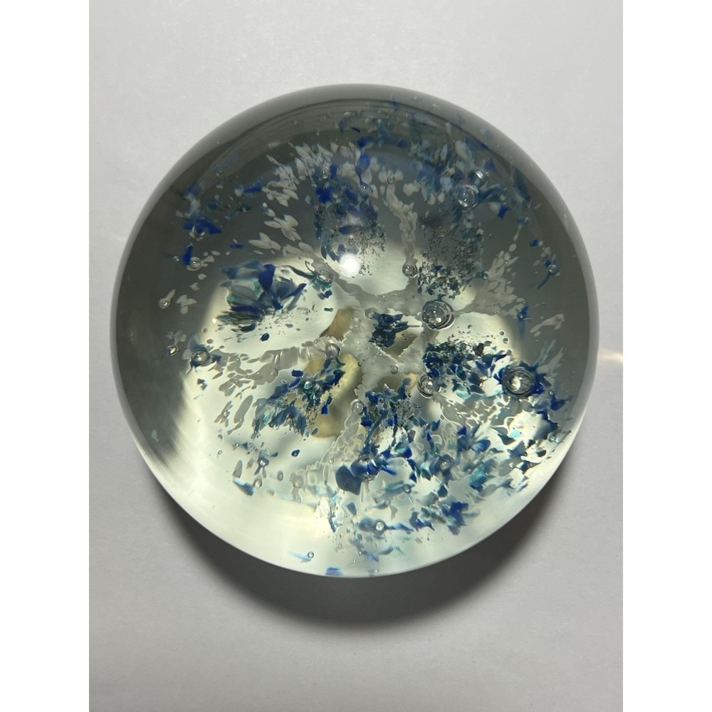 Randsfjord Glass Paperweight Blue/White Made Norway Hand Blown Benny Motzfeldt?
